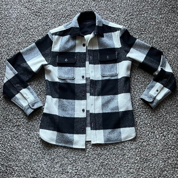 Allsaints Black White Checkered Flannel Overcoat Mens Medium Grunge Business - Picture 1 of 7